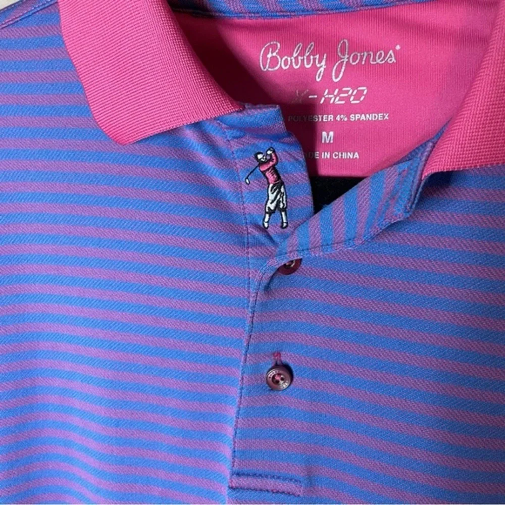 Bobby Jones X-H2O Golf Polo Short Sleeve Pink‎ Blue Striped Size Medium - Picture 3 of 7